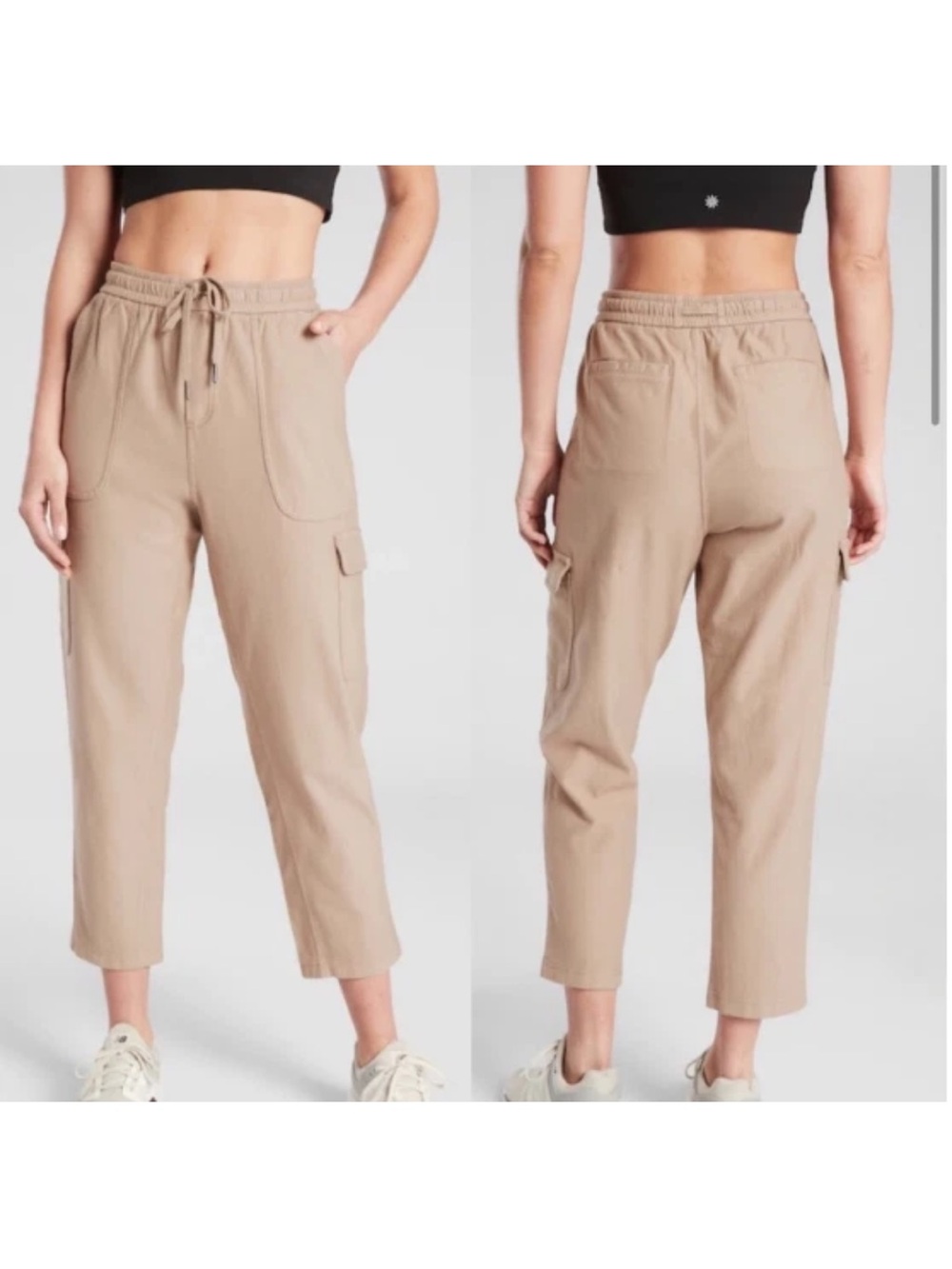ATHLETA Farallon Cargo Crop Pants Tan Drawstring Waist - Size 8 Medium